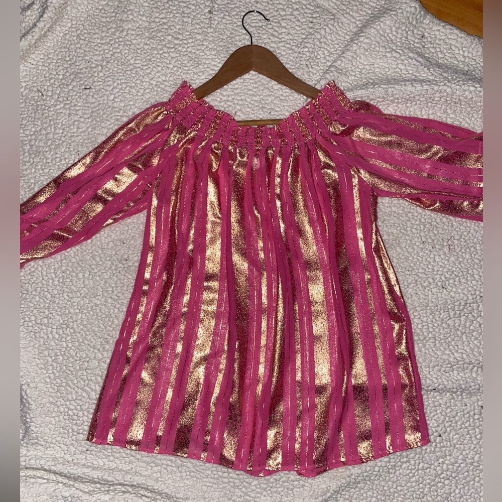 Hot Pink and Gold off the shoulder Top